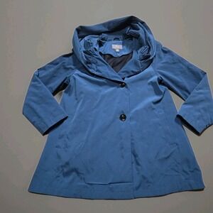 Gallery New York Womens Blue Hooded Rain Jacket Coat Lined Size Petite Medium